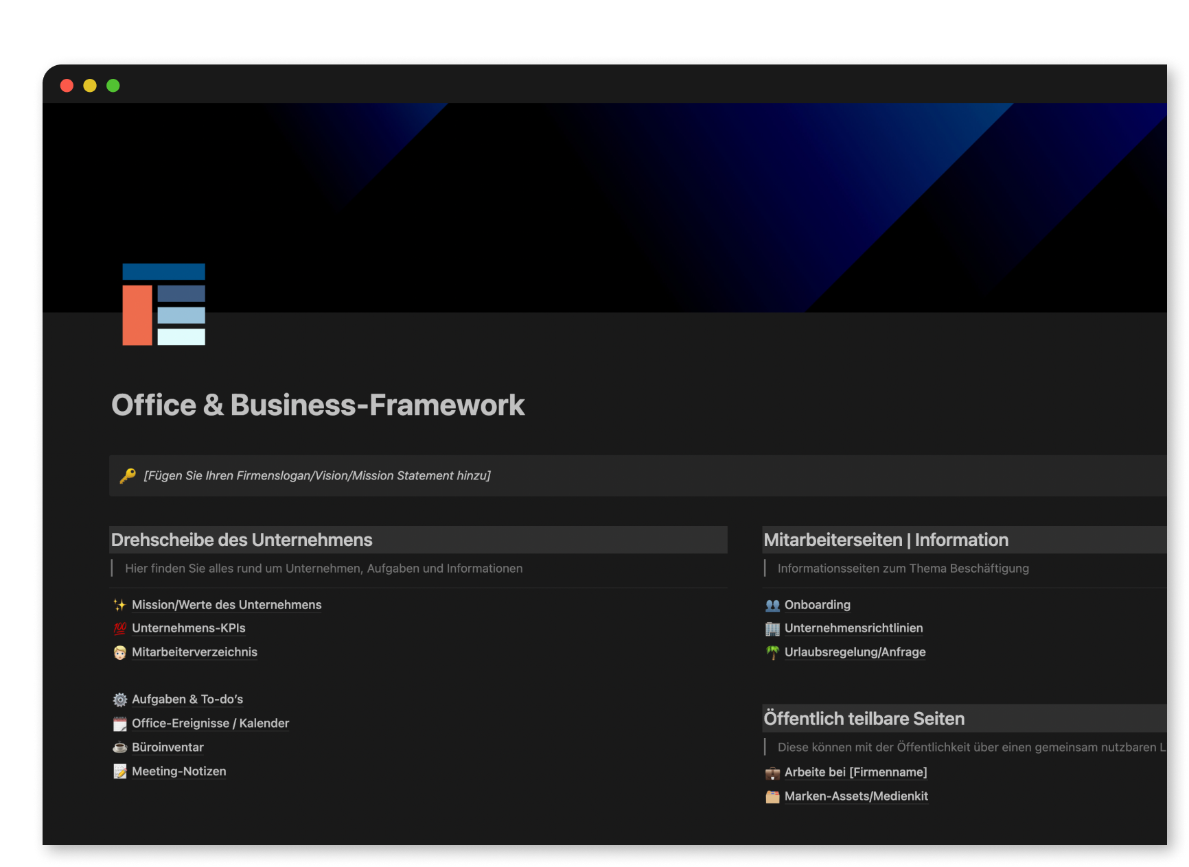 Notion Vorlage Office & Business-Framework
